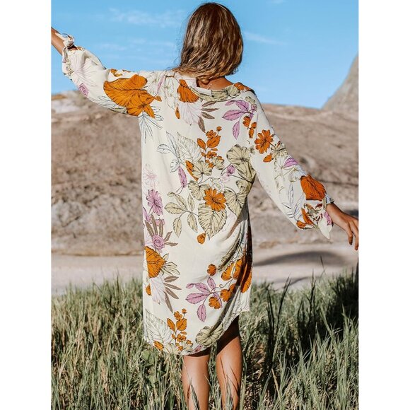 🆕Women's Multi-Color Floral Rayon Buttoned Shirt Dress Long Sleeve - Picture 2 of 7